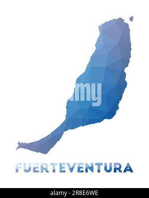 Bassa mappa poly di Fuerteventura. Illustrazione geometrica dell'isola. Mappa poligonale di Fuerteventura. Tecnologia, Internet, concetto di rete. Illustrazione Vettoriale