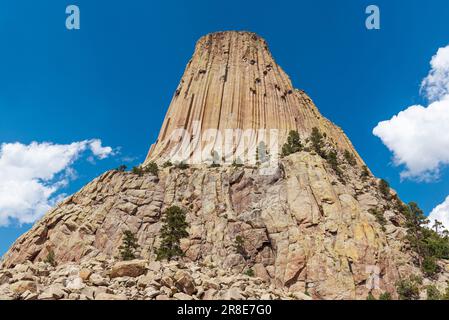 Devils Tower formazione rocciosa in estate, Devils Tower monumento nazionale, Wyoming, USA. Foto Stock