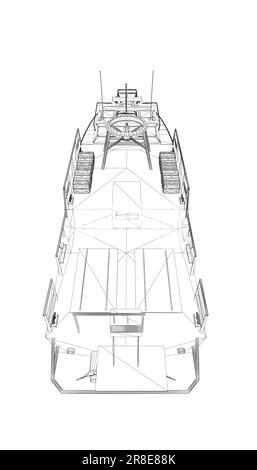 Wireframe icona nave da guerra. Navi militari e navali. immagini vettoriali isolate. Vettore wireframe della nave militare. iso vettore modello veicolo militare Illustrazione Vettoriale