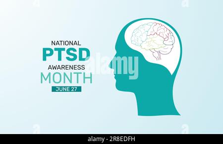 Giornata nazionale di sensibilizzazione sui PTSD, mese di sensibilizzazione sui PTSD, trauma e disturbi correlati allo stressor. Illustrazione Vettoriale