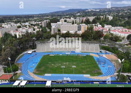 Una vista aerea generale del Drake Stadium nel campus dell'UCLA, sabato 27 maggio 2023, a Los Angeles. Foto Stock