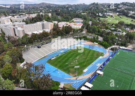 Una vista aerea generale del Drake Stadium nel campus dell'UCLA, sabato 27 maggio 2023, a Los Angeles. Foto Stock