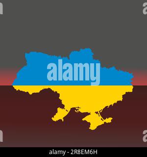 Mappa dell'Ucraina. Mappa Ucraina riempita con i colori della bandiera su uno sfondo sfumato. Mappa Ucraina riempita con i colori della bandiera Illustrazione Vettoriale