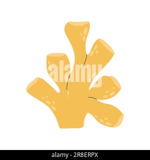 Carino corallo giallo marino in stile cartone animato. Illustrazione Vettoriale