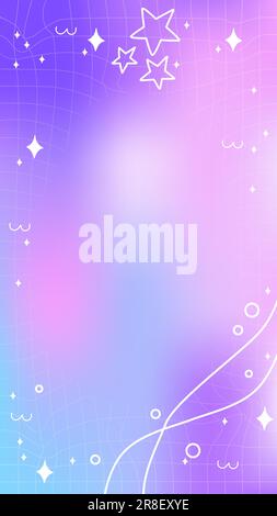 Cosmico galassia viola sfumato mesh gradiente astratto storis modello sfondo con spazio copia e disegnati a mano astratto Y2K linea ed elementi d'onda Illustrazione Vettoriale