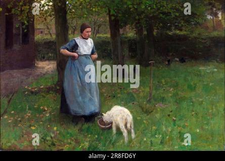 Anton Mauve, Donna di Laren con Agnello, pittura in olio su tela, 1885 Foto Stock