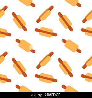 Gustoso appetitoso yummy delizioso divino Hot Dog fast food senza cuciture modello. Illustrazione vettoriale in stile cartoon piatto minimo isolato su fondo bianco Illustrazione Vettoriale