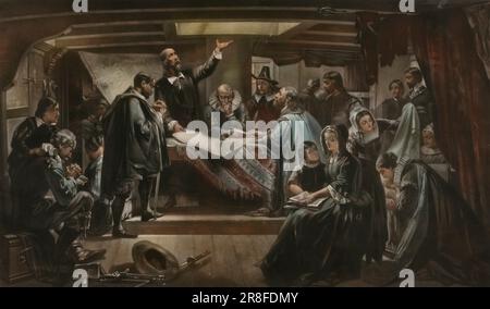 Firma del Compact in the Cabin of the Mayflower n.d. di George E. Perine, nato South Orange, NJ 1837-morto Brooklyn, NY 1885 Foto Stock