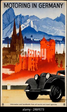 Poster Vintage per promuovere il turismo nel settore automobilistico in Germania Foto Stock