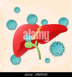 illustrazione vettoriale virus dell'epatite che attaccano il fegato Illustrazione Vettoriale