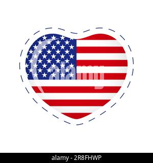 Logo a cuore moderno con bandiera americana. Benvenuti in USA idea. Grafica di abbigliamento Happy Independence Day. Design a T-shirt. Concetto per lavoro, memoriale o Pres Illustrazione Vettoriale