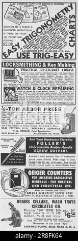 Pagina pubblicitaria strumenti dispositivi in una rivista Popular Science, USA, febbraio 1949 Foto Stock