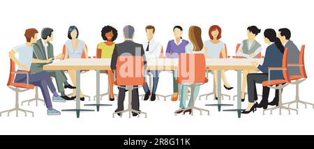 pianificazione, discussione da parte dei dipendenti illustrazione Illustrazione Vettoriale