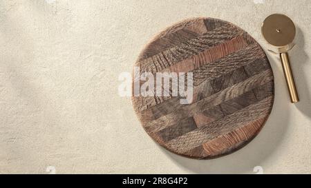 Vecchia tavola di pizza e coltello su pietra di sabbia tessitura Foto Stock