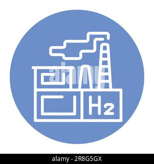 Icona della linea di colore H2 prodotta in fabbrica. Energia di idrogeno. Elemento vettoriale isolato. Pittogramma a contorno per pagina web, app mobile, promo Illustrazione Vettoriale