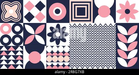 Banner geometrico Bauhaus. Figure retro elementi poster illustrazione vettoriale Illustrazione Vettoriale