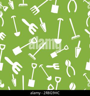 Modello di progettazione degli strumenti per il giardinaggio alla moda e astratto senza cuciture per tessuti, stampe, copertine, tessuti e altro ancora. Sfondo tematico assegnazione Illustrazione Vettoriale