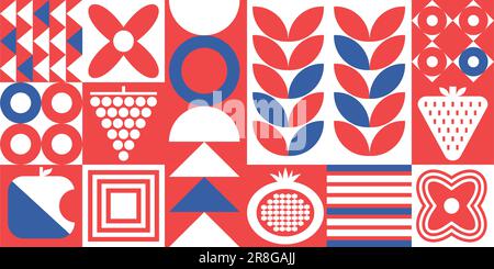 Banner geometrico Bauhaus. Figure retro elementi poster illustrazione vettoriale Illustrazione Vettoriale