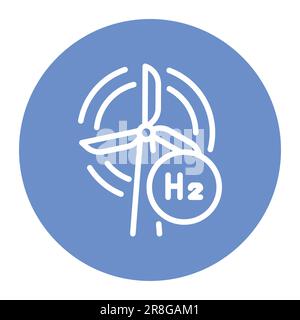 Icona della linea di colore H2 per la generazione di energia. Energia di idrogeno. Elemento vettoriale isolato. Pittogramma a contorno per pagina web, app mobile, promo Illustrazione Vettoriale