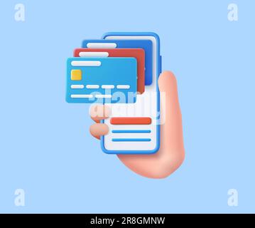 Telefono cellulare con impugnatura 3D con carta di credito Illustrazione Vettoriale