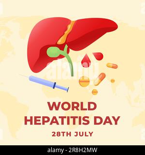 giorno mondiale dell'epatite con disegno gradiente con fegato e medicina Illustrazione Vettoriale
