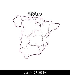 Mappa di doodle disegnata a mano della Spagna Illustrazione Vettoriale
