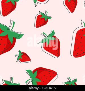 Modello di fragola cartoon senza cuciture. Sfondo vettoriale. Texture per il tuo design di packaging, tipografia, tessuto. Illustrazione Vettoriale