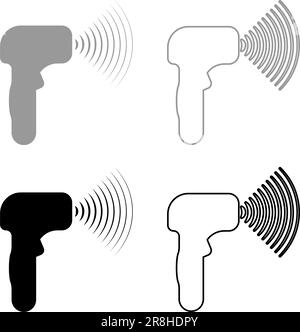 Emettitore di onde pistola elettronica termometro manuale fronte dispositivo a infrarossi per la misurazione della temperatura set digitale senza contatto senza contatto icona grigia Illustrazione Vettoriale