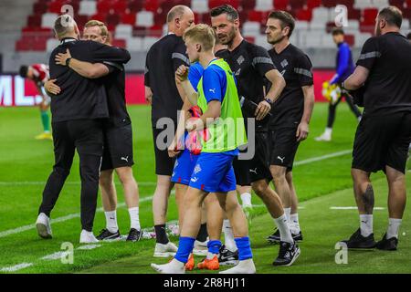 Budapest, Ungheria. 19th giugno, 2023. Budapest, Ungheria, 19st 2023 giugno: Momenti di gioia durante il gioco di incontro amichevole della nazionale Under 21 tra Ungheria e Islanda alla Venue Bozsik Arena di Budapest, Ungheria. (Gabor SAS/SPP) Credit: SPP Sport Press Photo. /Alamy Live News Foto Stock