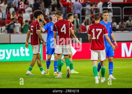 Budapest, Ungheria. 19th giugno, 2023. Budapest, Ungheria, 19st 2023 giugno: Momenti di gioia durante il gioco di incontro amichevole della nazionale Under 21 tra Ungheria e Islanda alla Venue Bozsik Arena di Budapest, Ungheria. (Gabor SAS/SPP) Credit: SPP Sport Press Photo. /Alamy Live News Foto Stock