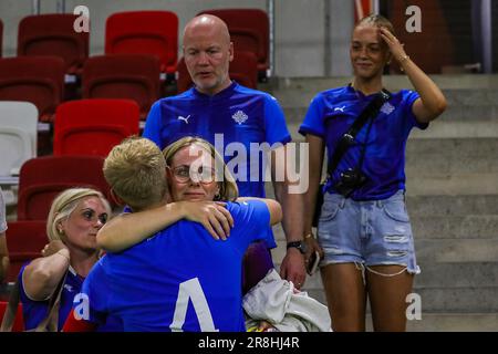 Budapest, Ungheria. 19th giugno, 2023. Budapest, Ungheria, 19st 2023 giugno: Momenti di gioia durante il gioco di incontro amichevole della nazionale Under 21 tra Ungheria e Islanda alla Venue Bozsik Arena di Budapest, Ungheria. (Gabor SAS/SPP) Credit: SPP Sport Press Photo. /Alamy Live News Foto Stock