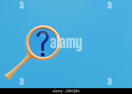 Domanda in una lente d'ingrandimento, alla ricerca di un'idea. rendering 3d Foto Stock