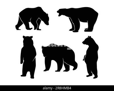 Serie di silhouette degli orsi isolati su sfondo bianco - illustrazione vettoriale Illustrazione Vettoriale