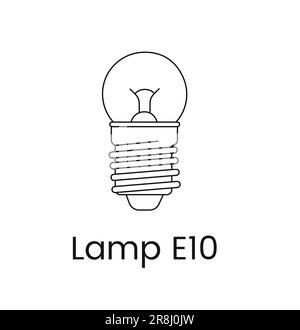 Icona della linea in formato vettoriale che rappresenta una lampada con base E10 Illustrazione Vettoriale