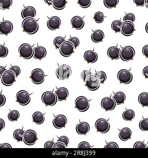 Ribes Vector Black motivo senza cuciture, sfondo ripetuto con semplici illustrazioni ritagliate di ribes mature per carta da imballaggio, raccolta di fl Illustrazione Vettoriale
