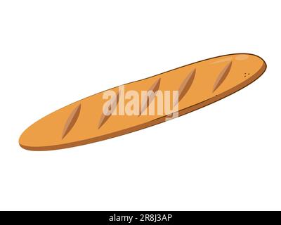 Icona baguette isolata su sfondo bianco. Prodotti di farina. Baguette francese. Stile cartone animato. Illustrazione Vettoriale