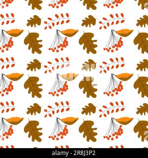 motivo senza cuciture con foglie di rowan e rovere Illustrazione Vettoriale