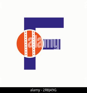 Logo Cricket sul concetto lettera F. Simbolo del Cricket Club Illustrazione Vettoriale