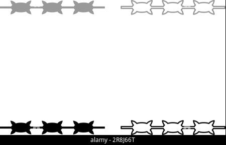 Filo spinato prigione concetto set icona grigio nero colore vettore illustrazione immagine semplice riempimento solido contorno linea sottile piatto stile Illustrazione Vettoriale