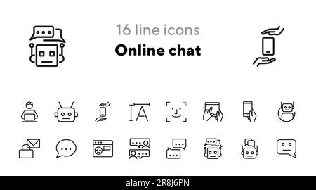 Set di icone della linea di chat online Illustrazione Vettoriale