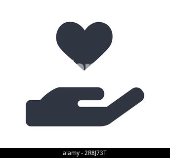 Simbolo isolato di mano e cuore. Concetto di donazione. Illustrazione Vettoriale