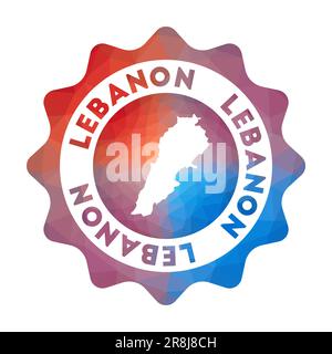 Logo Lebanon low poly. Colorato logo di viaggio gradiente del paese in stile geometrico. Multicolore poligonale Libano segno arrotondato con mappa per il vostro Illustrazione Vettoriale