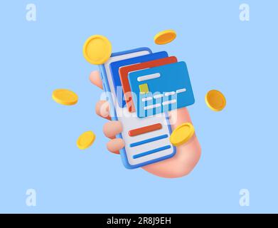 Telefono cellulare 3D con carta di credito Illustrazione Vettoriale