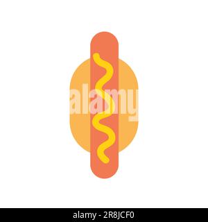 Appetitoso delizioso divine yummy gustoso hot dog con senape fast food icona. Illustrazione vettoriale in stile cartoon piatto minimo isolato su sfondo bianco Illustrazione Vettoriale