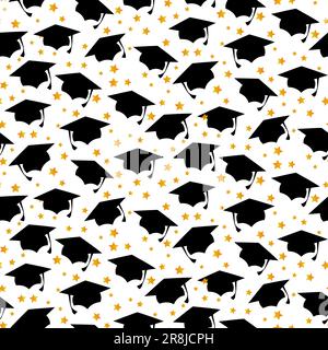 Cappello graduato nero modello liscio senza cuciture per carta da parati, carta da imballaggio, striscione, sfondo. cerimonia, università Illustrazione Vettoriale