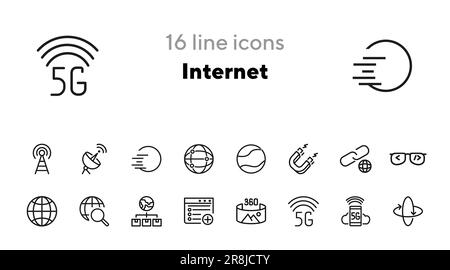 Set di icone della linea Internet Illustrazione Vettoriale