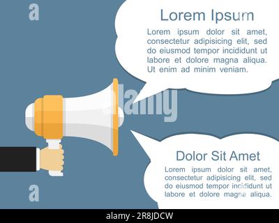 Megafono con due bolle vocali, design piatto, illustrazione vettoriale eps10 Illustrazione Vettoriale