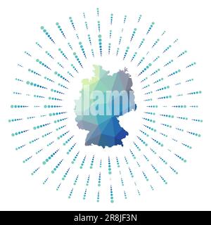 Forma della Germania, scoppio solare poligonale. Mappa del paese con raggi stellari colorati. Illustrazione Vettoriale