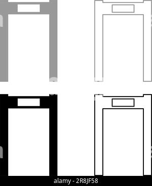 Concetto di set di controllo telaio aeroporto arco rilevatore di metalli icona grigio nero immagine vettoriale riempimento semplice contorno linea contorno sottile Illustrazione Vettoriale