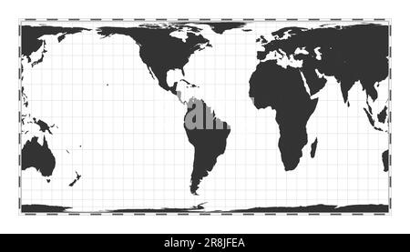 Mappa del mondo vettoriale. Proiezione cilindrica ad area uguale. Mappa geografica del mondo con linee di latitudine e longitudine. Centrato a 60deg longitudine E. Ve Illustrazione Vettoriale